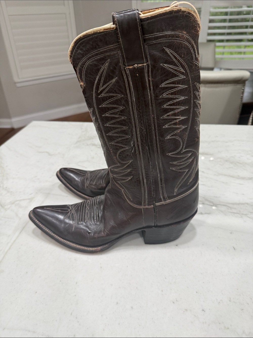 Women’s Dark Brown Leather Cowboy Boots - Picture 2 of 6